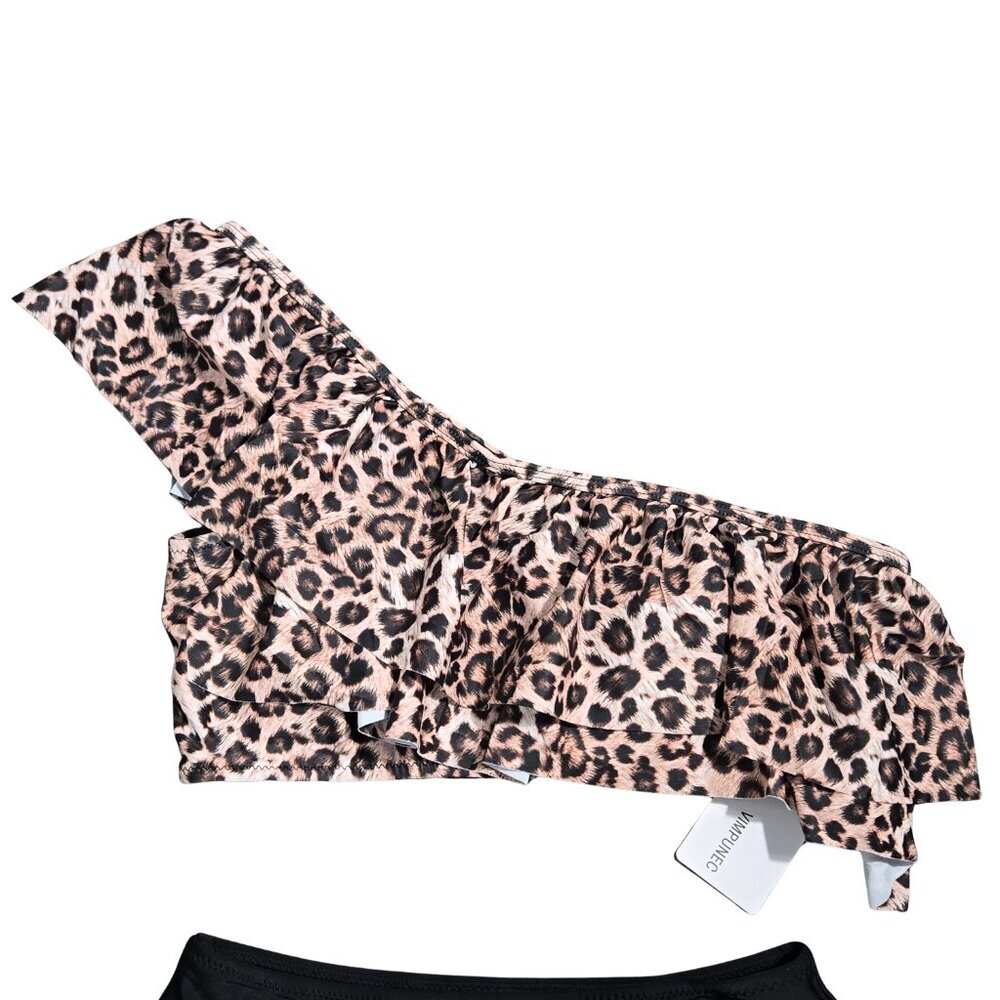 NWT | Vimpunec | Leopard Print Ruffle One-Shoulder Bikini Set | Medium - Picture 3 of 7